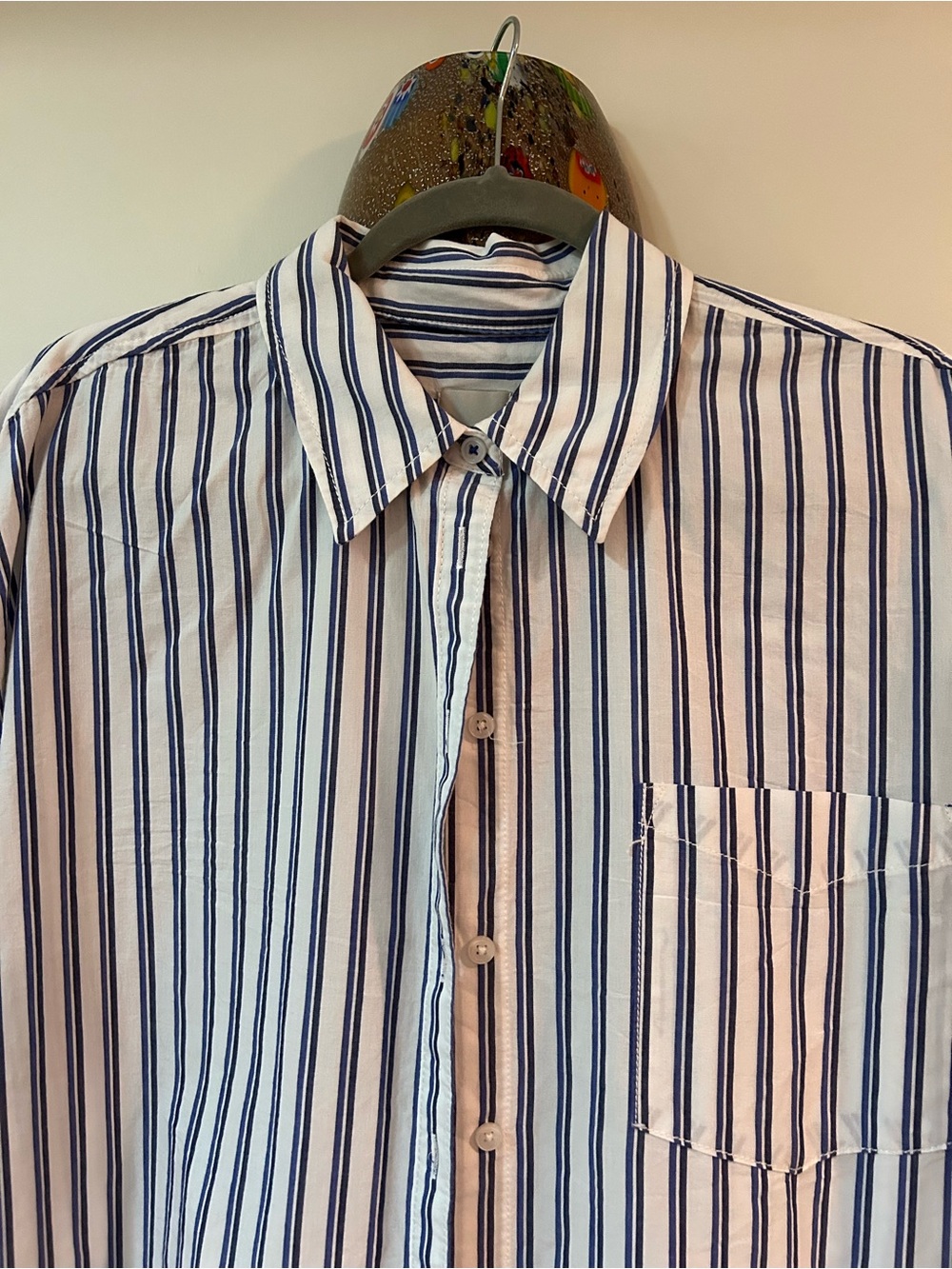 Maeve White and Blue Vertical Stripe Button-Up Blouse. Worn once - Picture 3 of 4